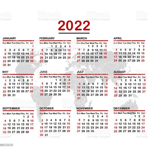 Kalender 2022 Dengan Peta Dunia Ilustrasi Stok Unduh Gambar Sekarang