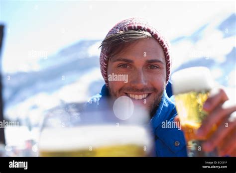 Portrait Of Man Drinking Beer Outdoors Stock Photo Alamy