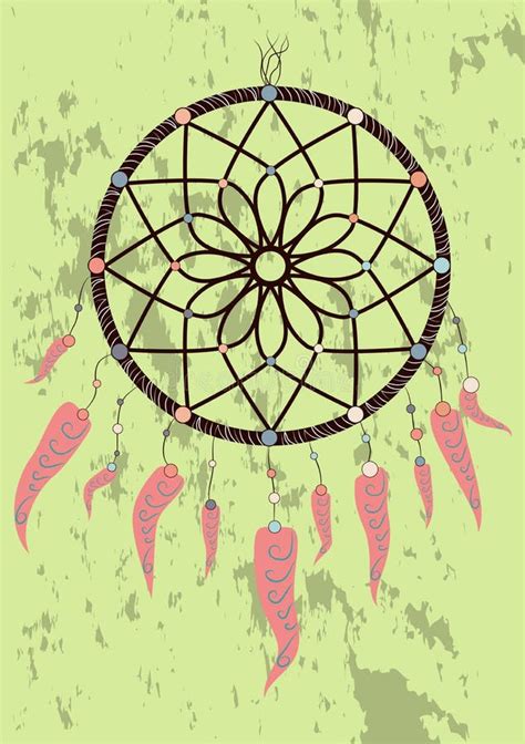 Illustration With Hand Drawn Dream Catcher Feathers And Beads Doodle