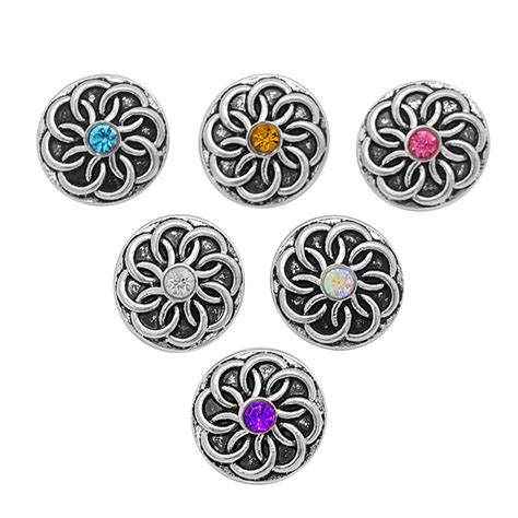 New Beauty 10pcs Mixed Round Rhinestone Flowers Metal 12mm Snap Buttons For Diy Snap Bracelets