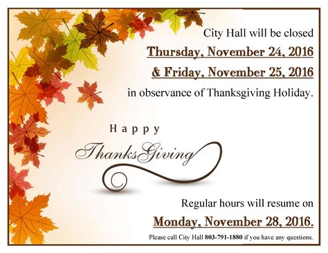 Thanksgiving Closings And Sanitation Schedules City Of