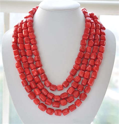 Fashion Natural 12 16mm Massive Red Coral Gemstone Beads Necklace Long