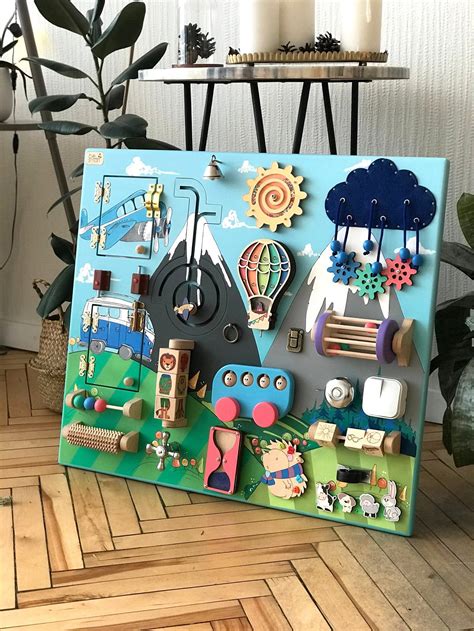 Toddler Busy Board Of Bright Colors 50x60 Cm Sensory Board For Baby