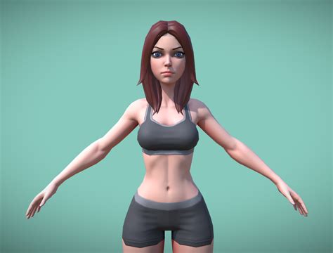 Artstation Stylized Female Character Basemesh Rigged Sport Clothes Game Assets