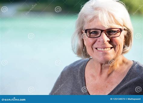 Happy Mature Woman Wearing Glasses Stock Image Image Of Gray Glasses 125134573