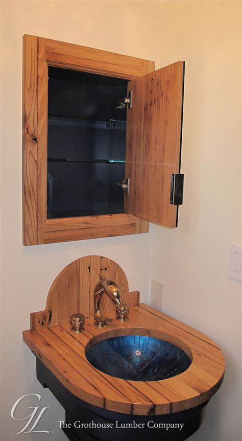 Hand crafted from salvaged beams and planks from 100+ year old barns. Reclaimed Chestnut Bathroom Vanity in Hobe Sound, Florida