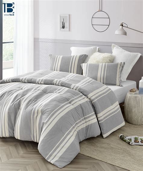 Cirbus Gray Stripes Oversized Comforter 100 Yarn Dyed Cotton