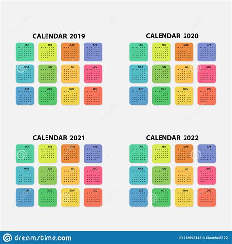 Plantilla De Los Calendarios Del Calendario 2019 2020 2021 Y 2022 Calendario De Ilustración