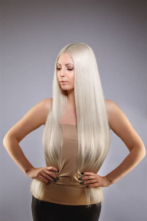 Model Blonde With Long Healthy Shiny Hair Woman Wearing Hair Stock