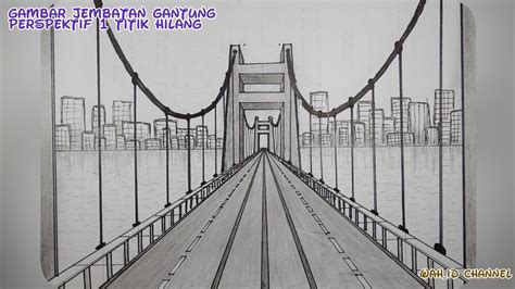 Gambar Jembatan Gantung Perspektif 1 Titik Hilang Suspension Bridge