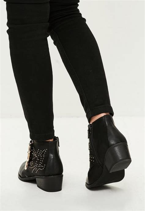 Black Gold Studded Multi Buckle Ankle Boots Missguided