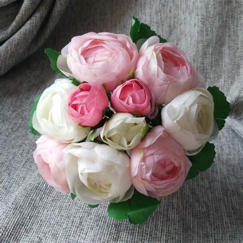 Cream White Pink Silk Peony Bouquet Artificial Camellia Flower Bouquet