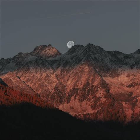 Full Moon Behind Mountain Dark Evening Late Sunset Ipad Pro