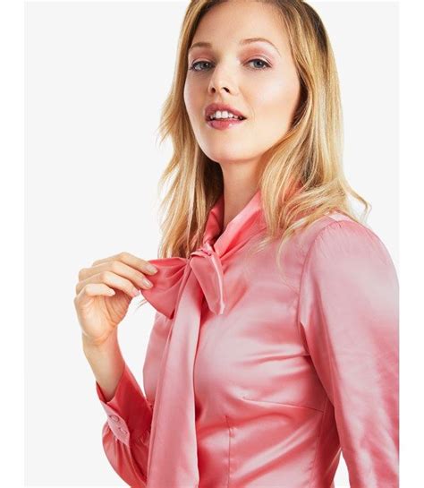 Pink Satin Fitted Bow Blouse Satin Blouses Shirt Blouses Shirts Bow Blouse Hawes And Curtis