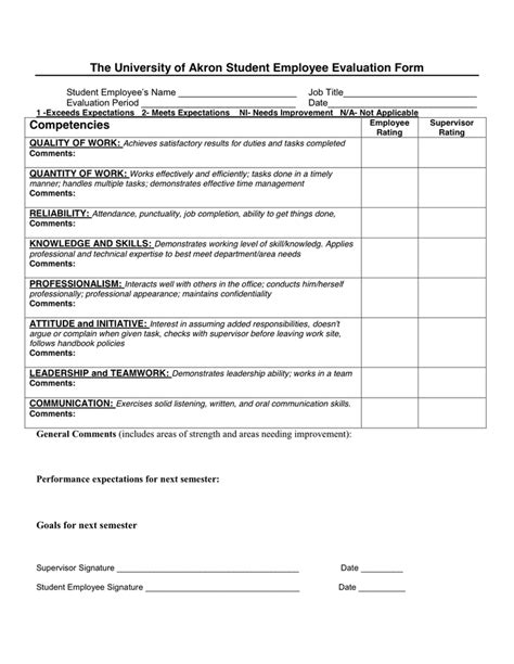 Sample Student Employee Evaluation Form In Pdf And Word Formats