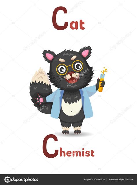 Latin Alphabet Abc Animal Professions Starting Cat Chemist Cartoon
