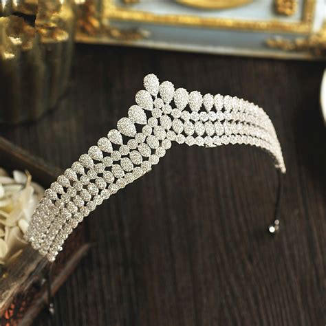 Micro Paved Cubic Zircon Tiara Pearl Drops Full Zirconia Crown Bridal