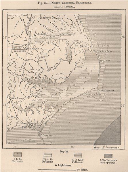 North Carolina Sandbanks Outer Banks 1885 Old Antique Vintage Map Plan