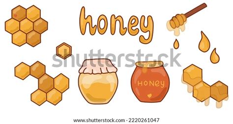 Honey Set Jar Honey Honeycombs Vector Stock Vector Royalty Free 2220261047 Shutterstock