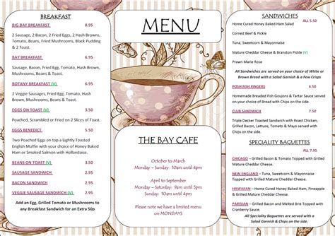 We are open with social distancing guidelines in place at our downtown & eastside locations. Bay Cafe Menu