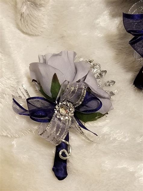 Navy Blue And Gray Boutonniere From Hen House Designs