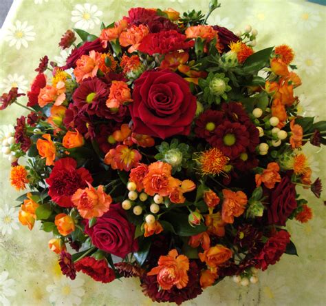 Posie Arrangement In Rich Autumn Colours Funeral Flowers Floral
