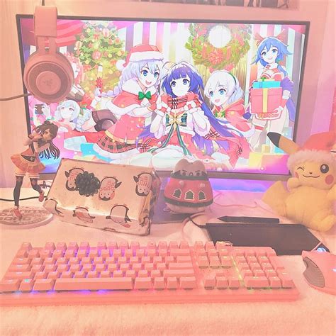 Setup Gaming Gamer Girl Girly Pink Pastel Aesthetic Cute Kawaii Display Room