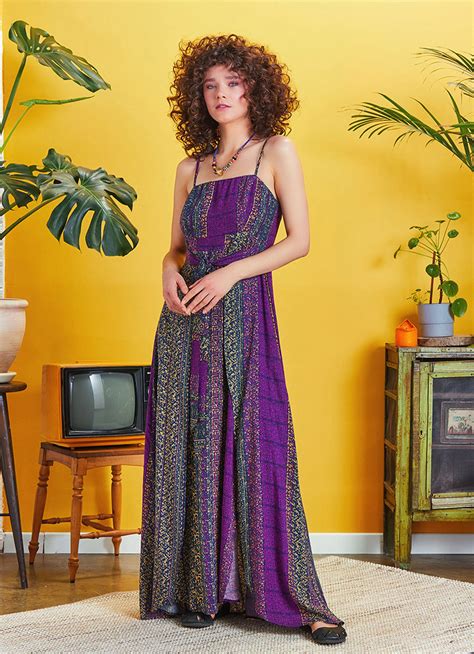 Purple Patterned Strappy Wrap Maxi Dress Wholesale Boho Clothing