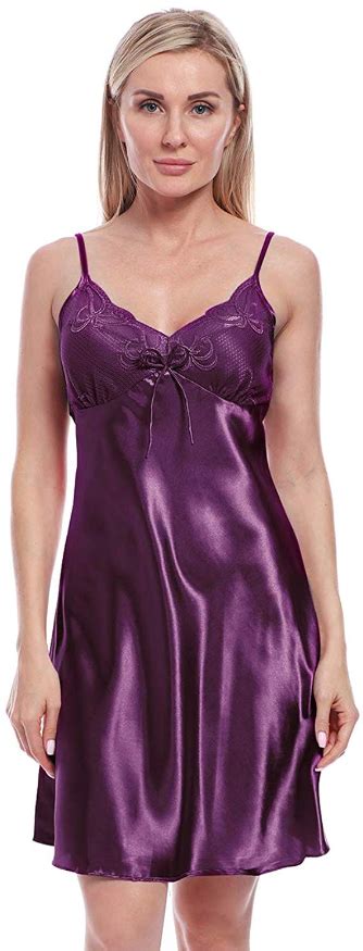 Bellismira Nightgowns For Women Satin Sexy Sleepwear V Neck Spaghetti Strap Silk Lace Chemise
