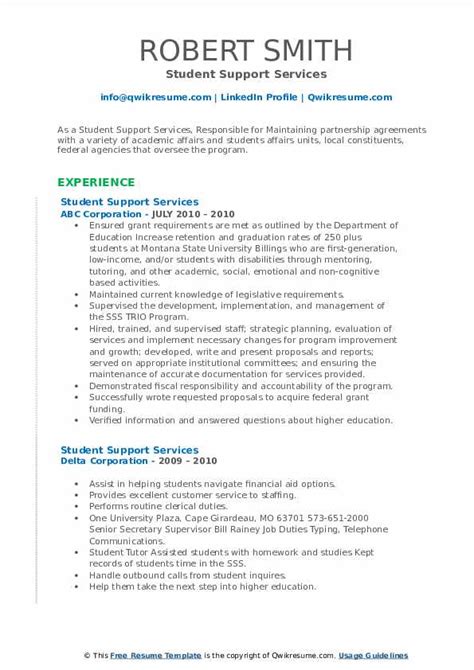 Resume format 12th pass luxury styles best resume templates for 2018. Student Support Services Resume Samples | QwikResume
