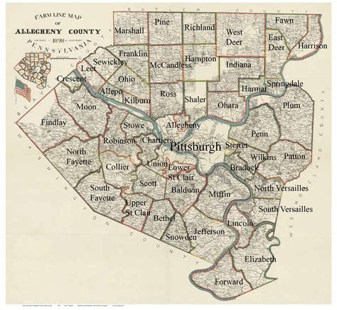 Towns On Source Map Allegheny Co Pennsylvania 1898 Not For Sale