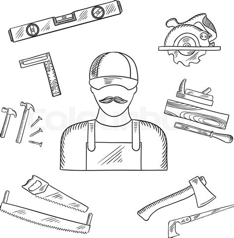 Carpenter And Toolbox Tools Sketches Stock Vector Colourbox