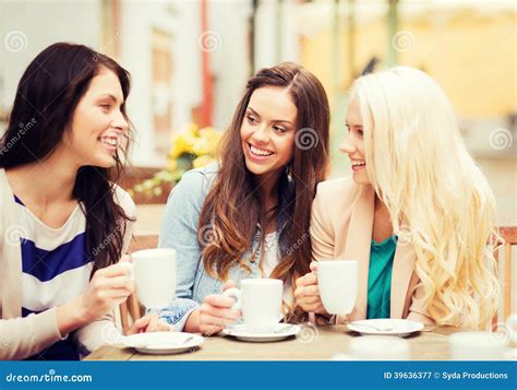 Beautiful Girls Drinking Coffee In Cafe Stock Image Image Of