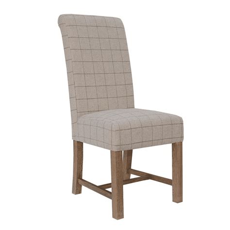 Set Of 2 Natural Check Fabric Dining Chairs Dining Furniture