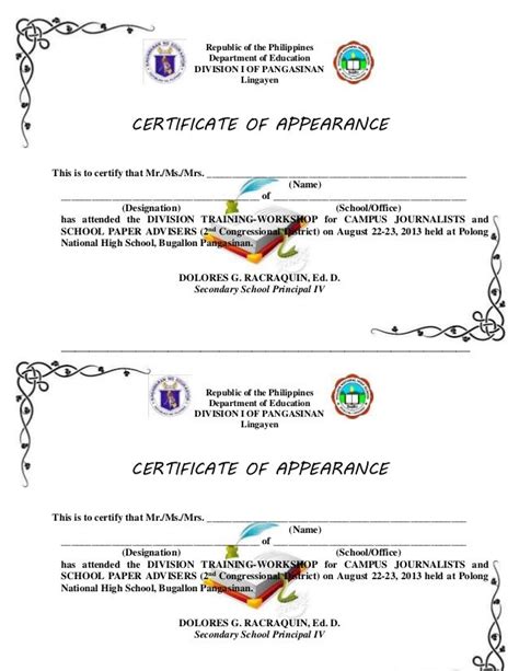 Certificate Of Appearance Template 6 Templates Example Templates