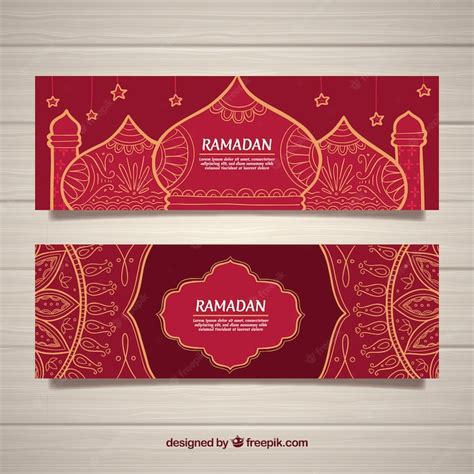 Free Vector Elegant Red Ramadan Banners
