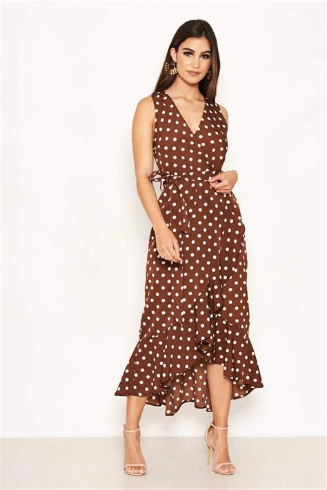 Brown Polka Dot Wrap Dress Vestidos Moda Feminina Moda