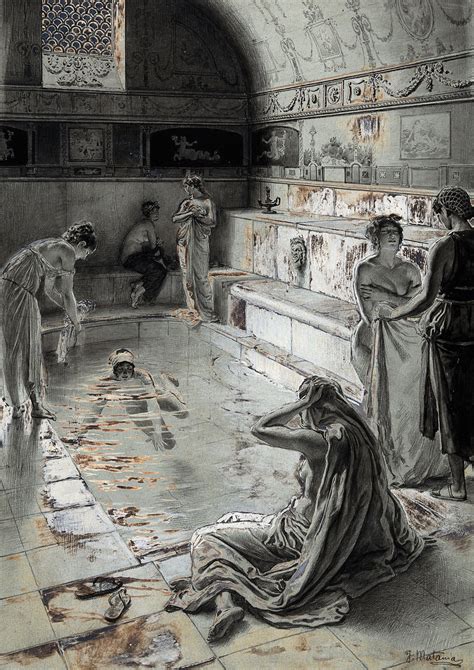 Ancient Roman Women Bathing In A Public Bath In London Coloured