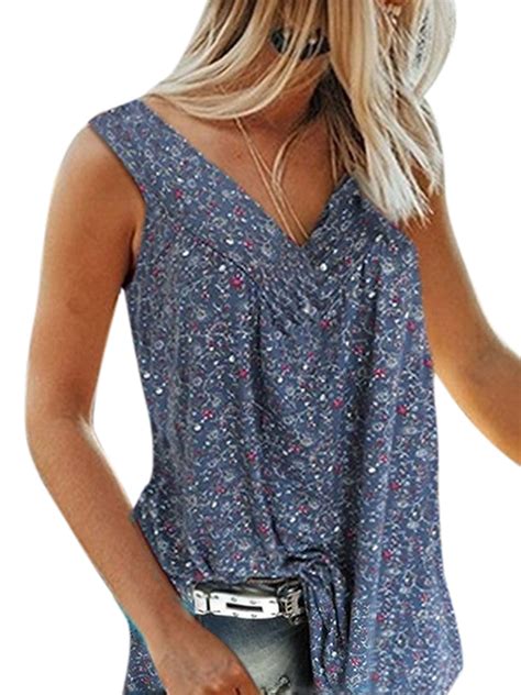 US Women Floral Summer Loose Sleeveless Tank Vest Boho Baggy Top Shirt
