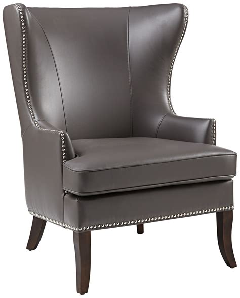 Royalton Grey Wingback Chair Leather Wingback