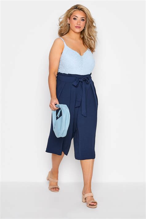 Plus Size Navy Blue Paperbag Twill Culottes Yours Clothing
