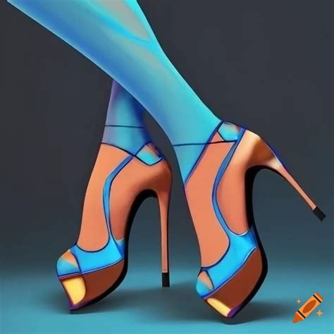 Surrealistic Womens High Heels With Abstract Shapes
