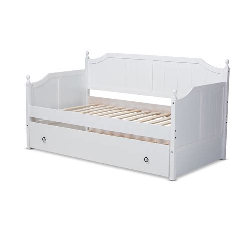 Millie Cottage Farmhouse White Wood Daybed Frame With Pull Out Guest