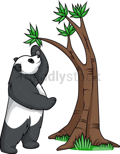 Panda Bear Reaching Tree Branch Cartoon Clipart Vector Friendlystock