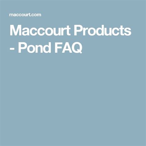 Maccourt Products Pond Faq Pond Fish Pond Faq