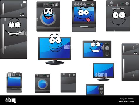 Cartoon Electrical Household And Kitchen Appliances With Happy Faces