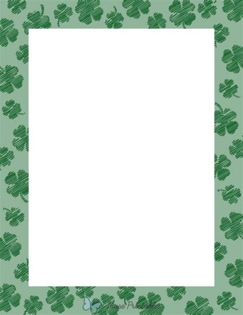 Printable Dark Green Scribble Four Leaf Clover Page Border