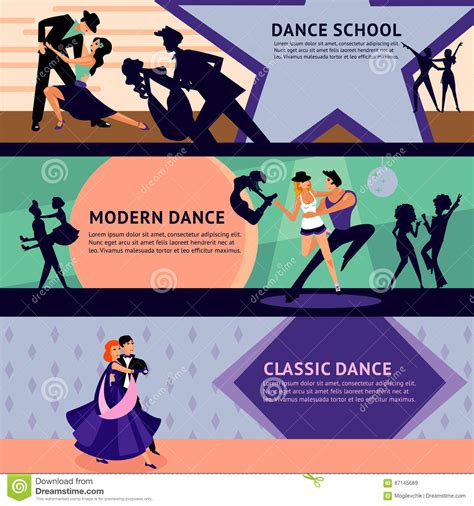 Colorful Dancing People Horizontal Banners Stock Vector Illustration