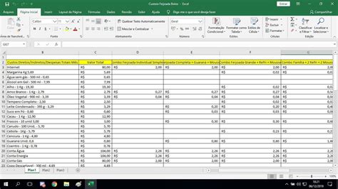 Planilha De Custos Para Restaurante Planilhas Prontas