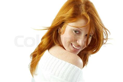 Sexy Girl With Red Hair And Green Eyes Isolated On White 13776 Hot